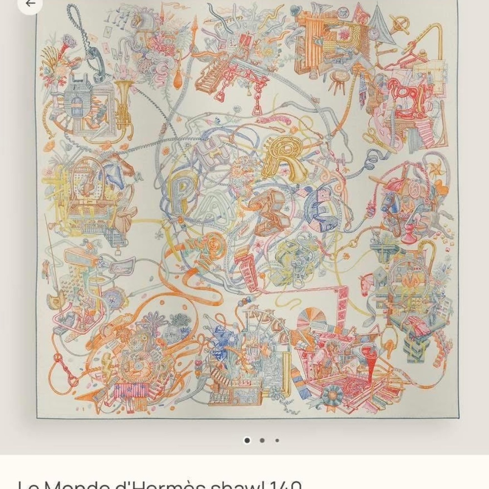 HERMES Le Monde d’Hermès shawl scarf 140cm Blanc/ Rose/ Multicolore
